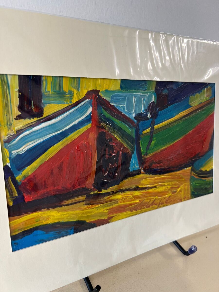 N.Chipilova (2003) - Serie van 3 originele acrylschilderijen met vissersboten 