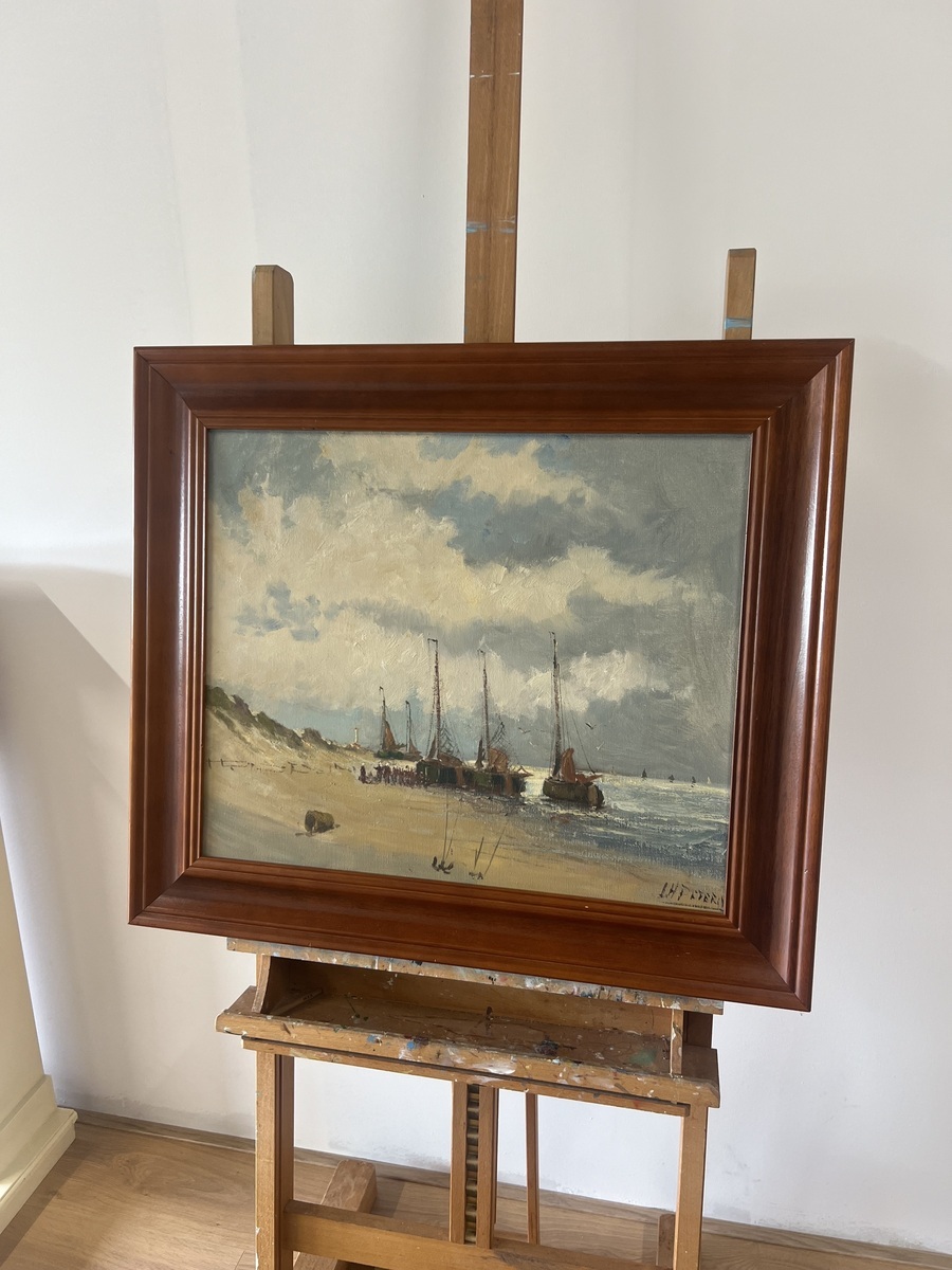 Schilderij “Het strand met de visserij” J.H Peters