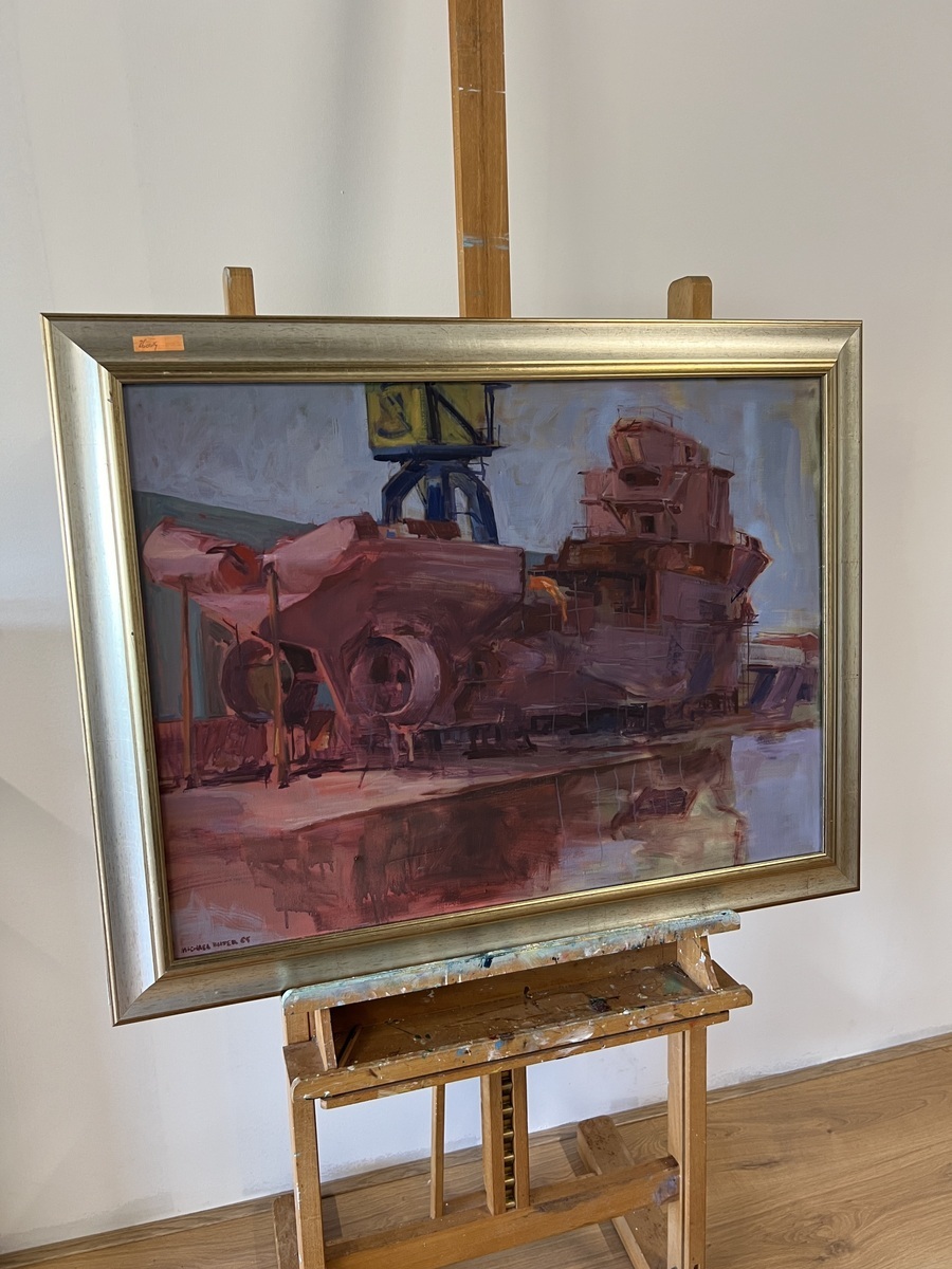 Schilderij sleepboot in aanbouw werf Pattje