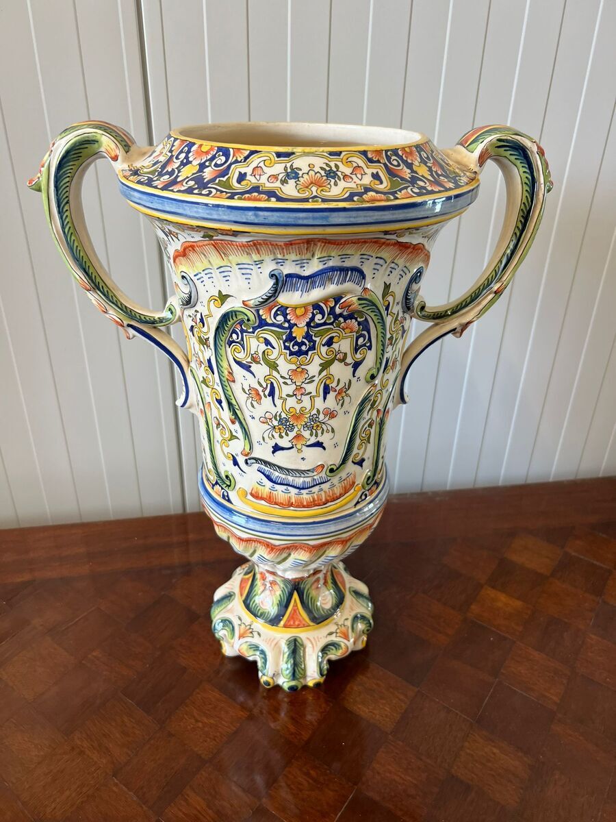Grote Rouen-stijl aardewerken vloervaas- 52 cm  