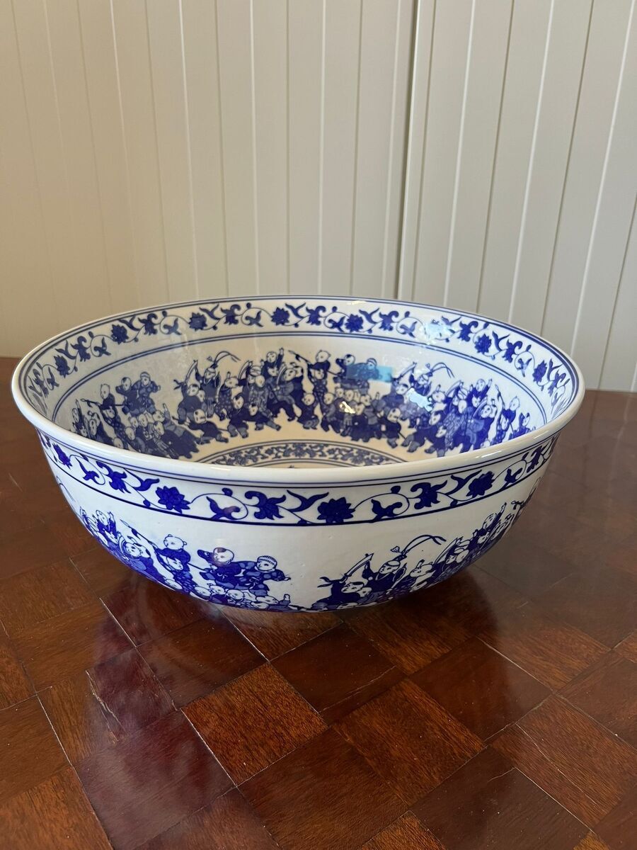 Grote Kenas blauw-wit keramische schaal