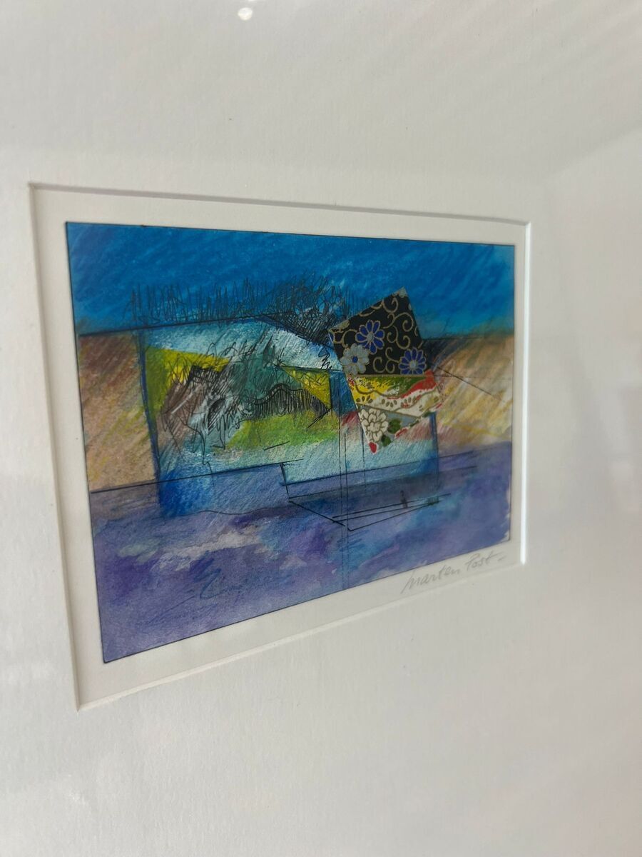Marten Post (1942)- Abstracte compositie met collage- gemengde technieken - gesigneerd 