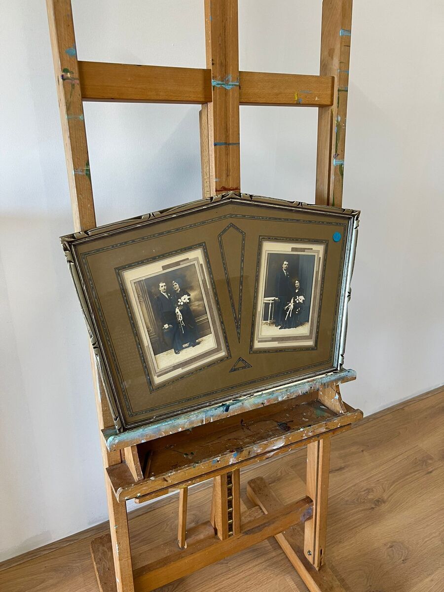 Belgische Art Deco dubbele fotolijst met originele huwelijksfoto's - Mechelen ca. 1930