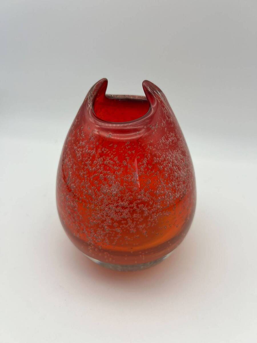 Rood/ oranje Murano-stijl sommeren glaskunstobject met luchtbellen 