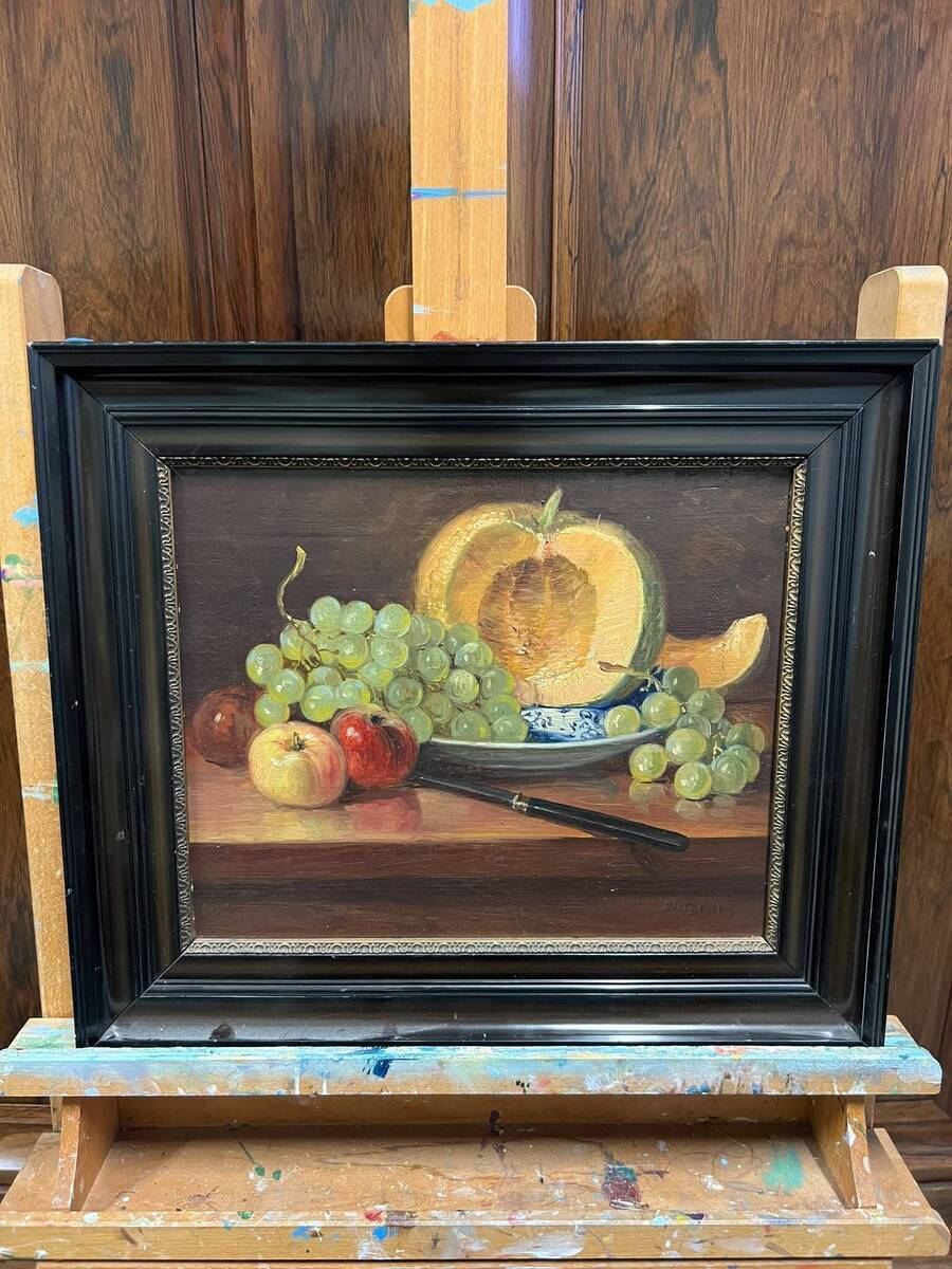 Fruitstilleven met druiven en meloen (laat 19e eeuw)