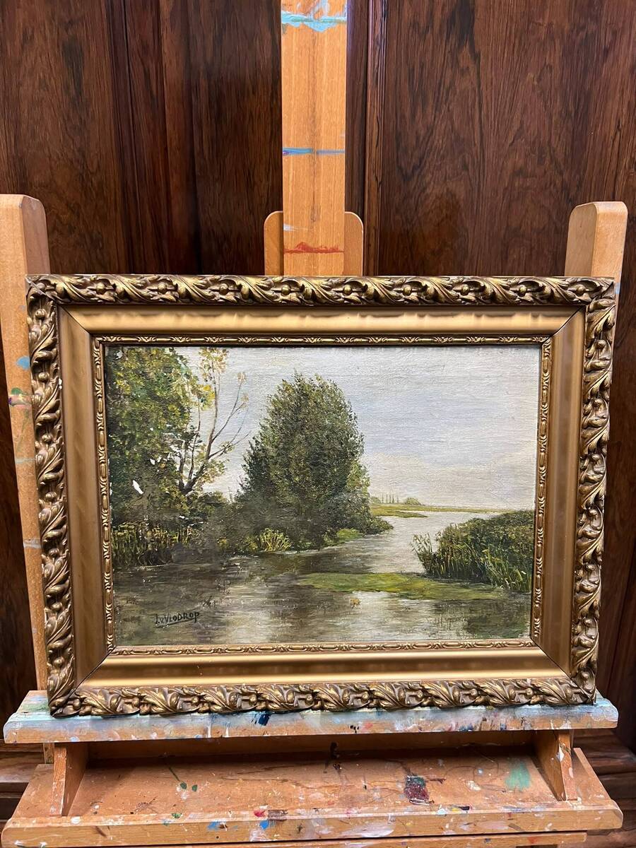 Landschap met water en bomen – gesigneerd J. Wyldrop