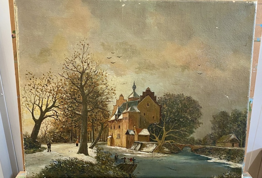 Schilderij kasteel aan het water