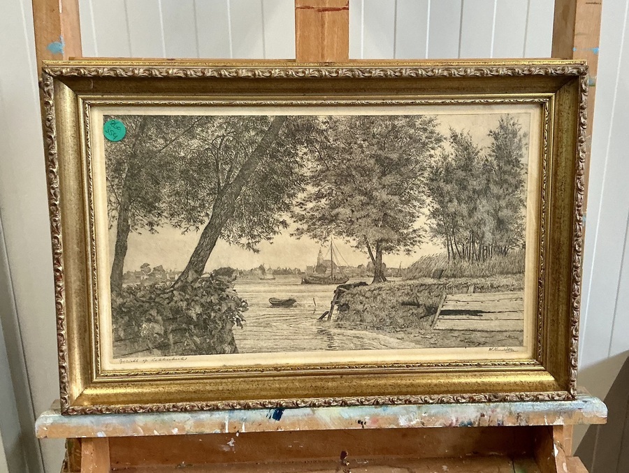 M. Hendriks – Gezicht op Leekerkant, Hollandse rivierlandschap