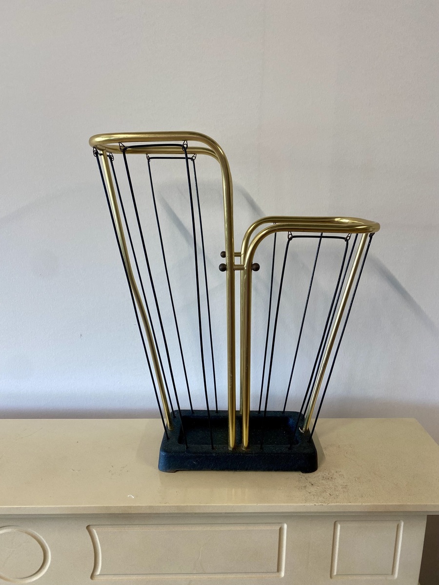 Mid-Century Modern paraplubak – messing en zwart metaal, jaren 1950/60.