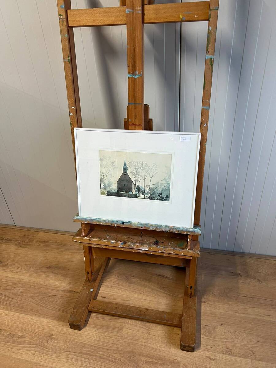 Aquarel met Friese kerk
