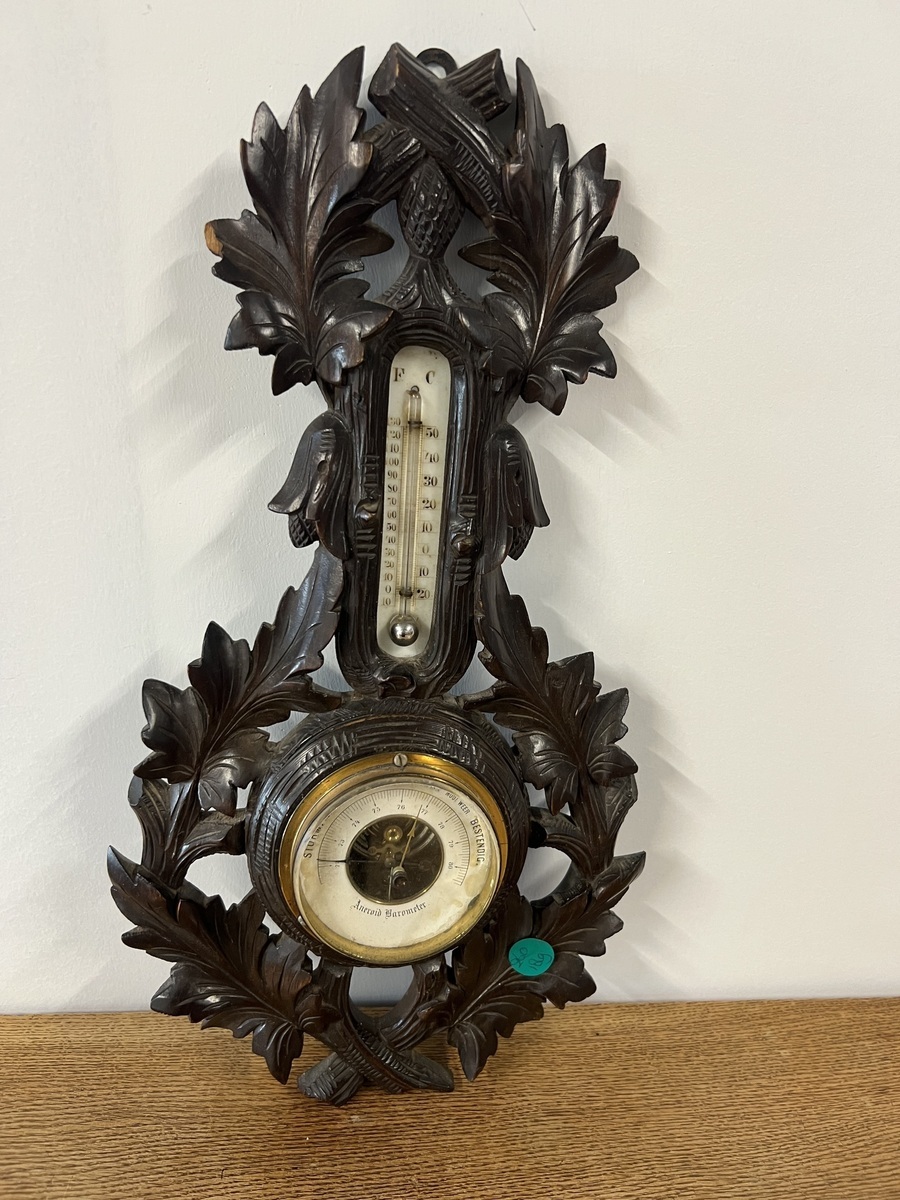 Antiek houtgestoken  Barometer en Thermometer –Zwarte Woud(ca. 1900)