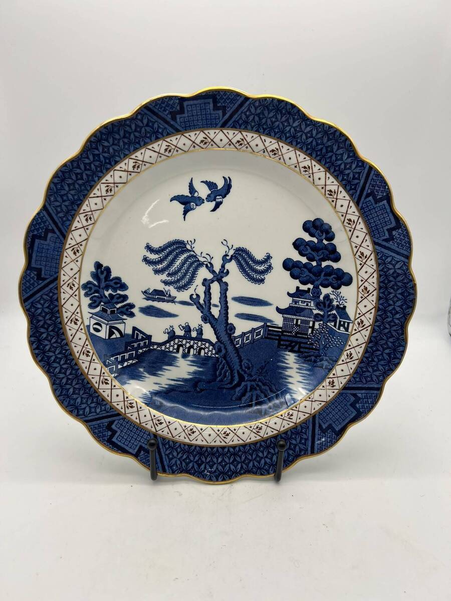 Booths Real Old Willow A8025 – Grote decoratieve wand-/sierbord, blauw-wit met goud.