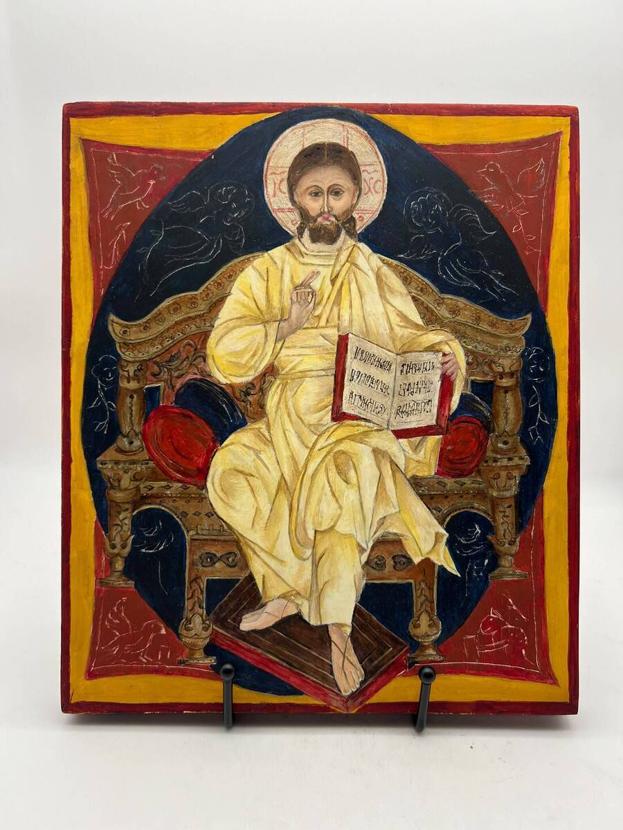 Orthodoxe icoon – Christus Pantocrator op rijk gedecoreerde troon