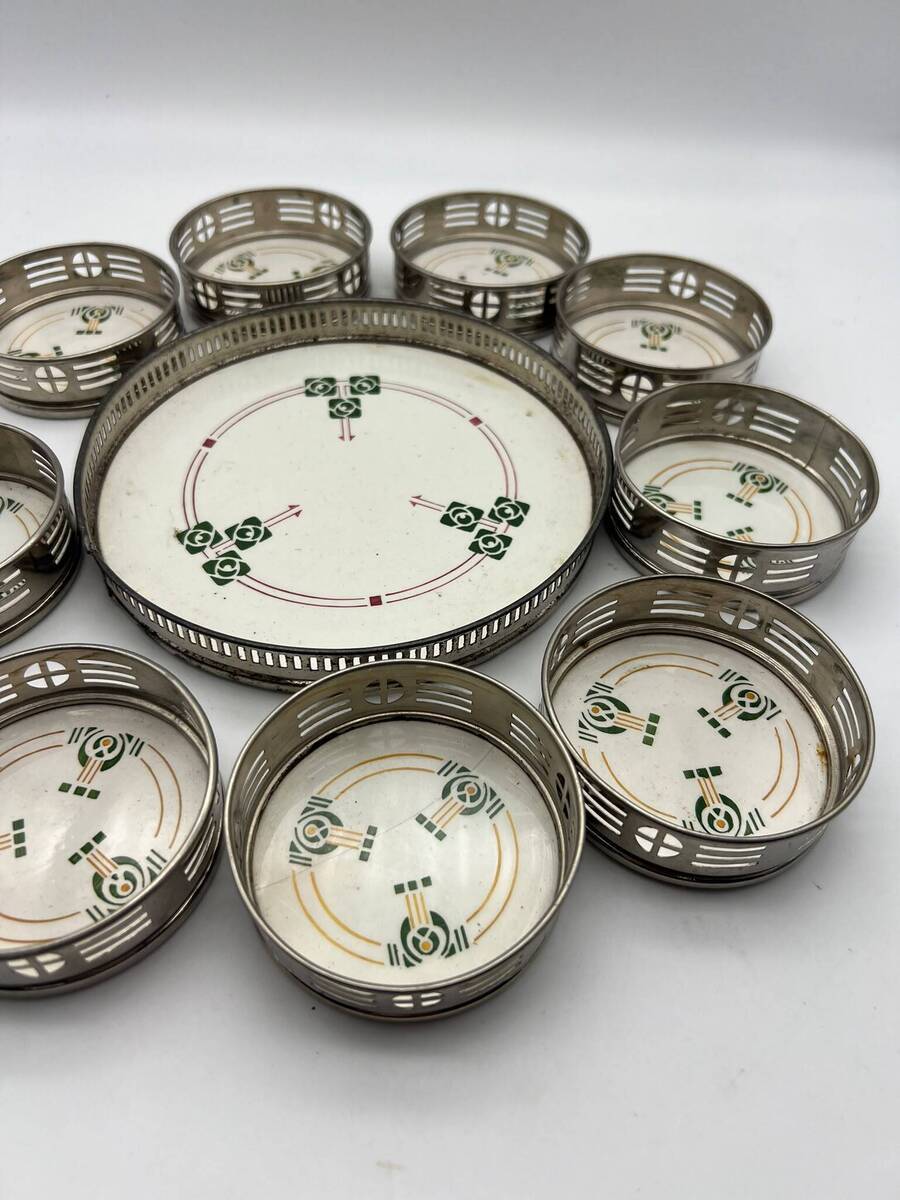 Art Deco borrel-/hors-d’oeuvreset met 9 schaaltjes en dienblad