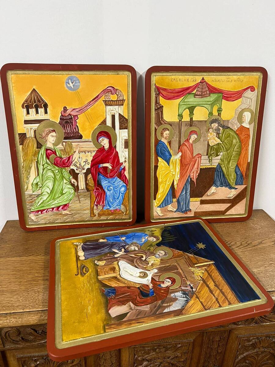 Set van 3 handgeschilderde orthodoxe iconen – Bijbelse taferelen